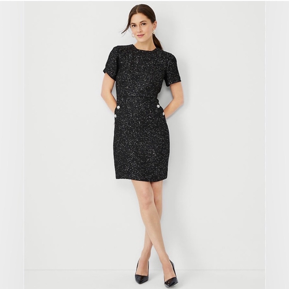 Ann Taylor Sequin & Tweed Short-Sleeve Sheath Dress NWT 18
